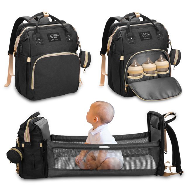 mochila Nuevo bolso de momia, multifuncional, de gran capacidad, plegable, para cuna, para mamá, a la moda, para mamá y bebé, actualizado de fábrica, negro Meterk mochila