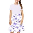 thumbnail image 3 of Pounoo New Kids Dresses Girls Cute Print Short Sleeve Casual Dresses Round Neck Knee Length Dress Stretchable Girls Dresses 7-8, 3 of 7