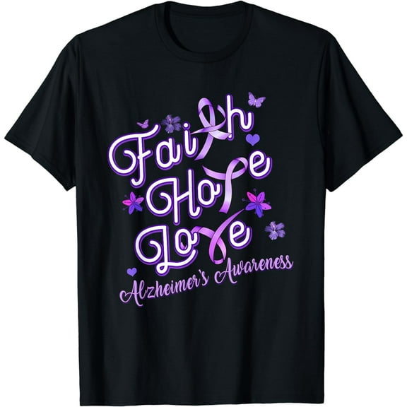 Alzheimer's Awareness Purple Ribbon Products Faith Hope Love T-Shirt