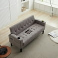 thumbnail image 2 of LAZZO 62" Mid-Century Modern Loveseat Sofa, Faux Leather Tufted Compact Couch with USB Ports & Cupholders, Light Gray, 2 of 8