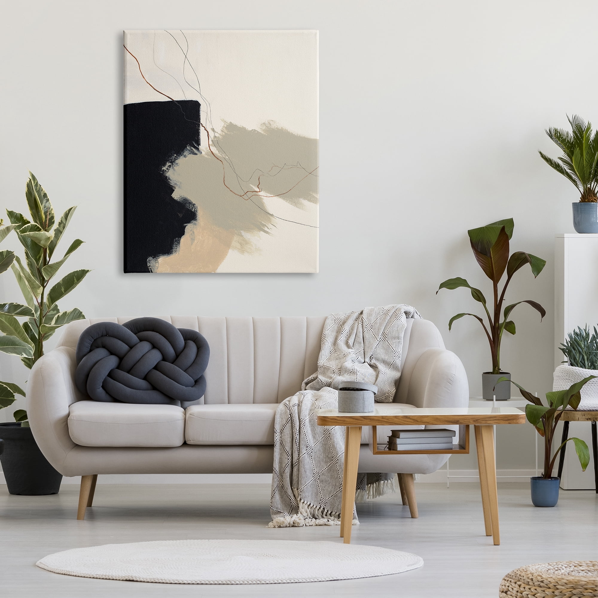 Stupell Industries Soft Paint Strokes with Line Abstract Painting Gallery Wrapped Canvas Art Print Wall Art, 36 x 48