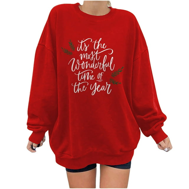 TopLLC Chandails en Molleton de Noël Moches Mode Femme Imprimé Col Rond Pull Manches Longues Blouse Confortable Chandail en Molleton en Solde