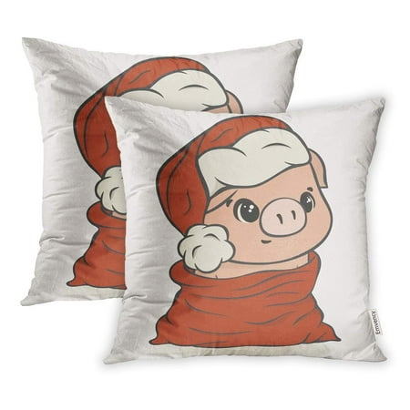 ARHOME Cute Pig in Santa Hat Red Cartoon Piglet Gets Out of Claus Sack Funny Piggy Pillow Case Pillow Cover 18x18 inch Set of (Best Way To Get Sweat Stains Out Of Hats)