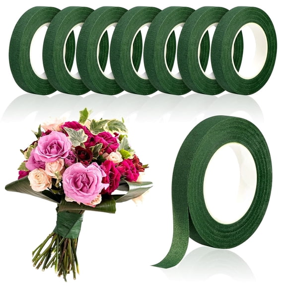 Floral Tape 8 rolls Dark Green Flower Tape for Fresh Floral Crafts Bouquet Arranging(Each 0.43in×32.8yd)