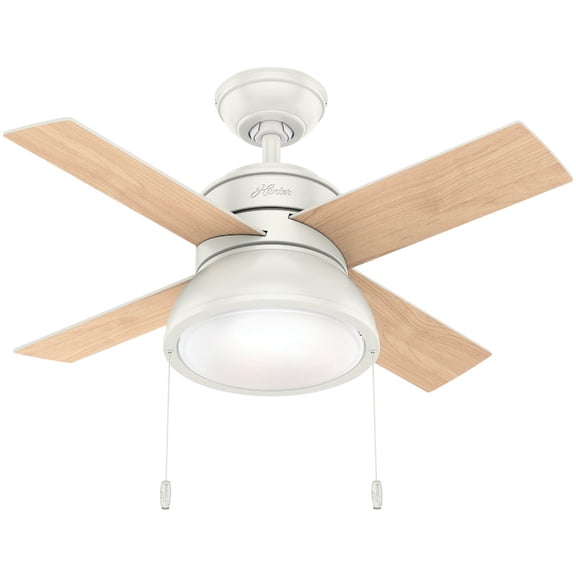 Hunter Loki Indoor Ceiling Fan with LED Light, Pull Chain, Modern Style - 36", Fresh White