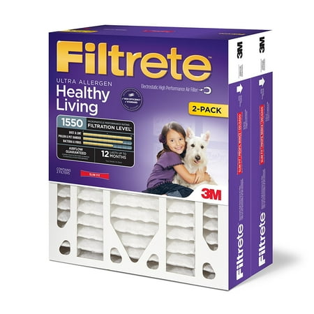 Filtrete MPR 1550 20 x 25 x 4 (3-3/4 Actual Depth) Healthy Living Ultra Allergen Deep Pleat HVAC Air Filter, Delivers Cleaner Air Throughout Your Home, 2-Pack