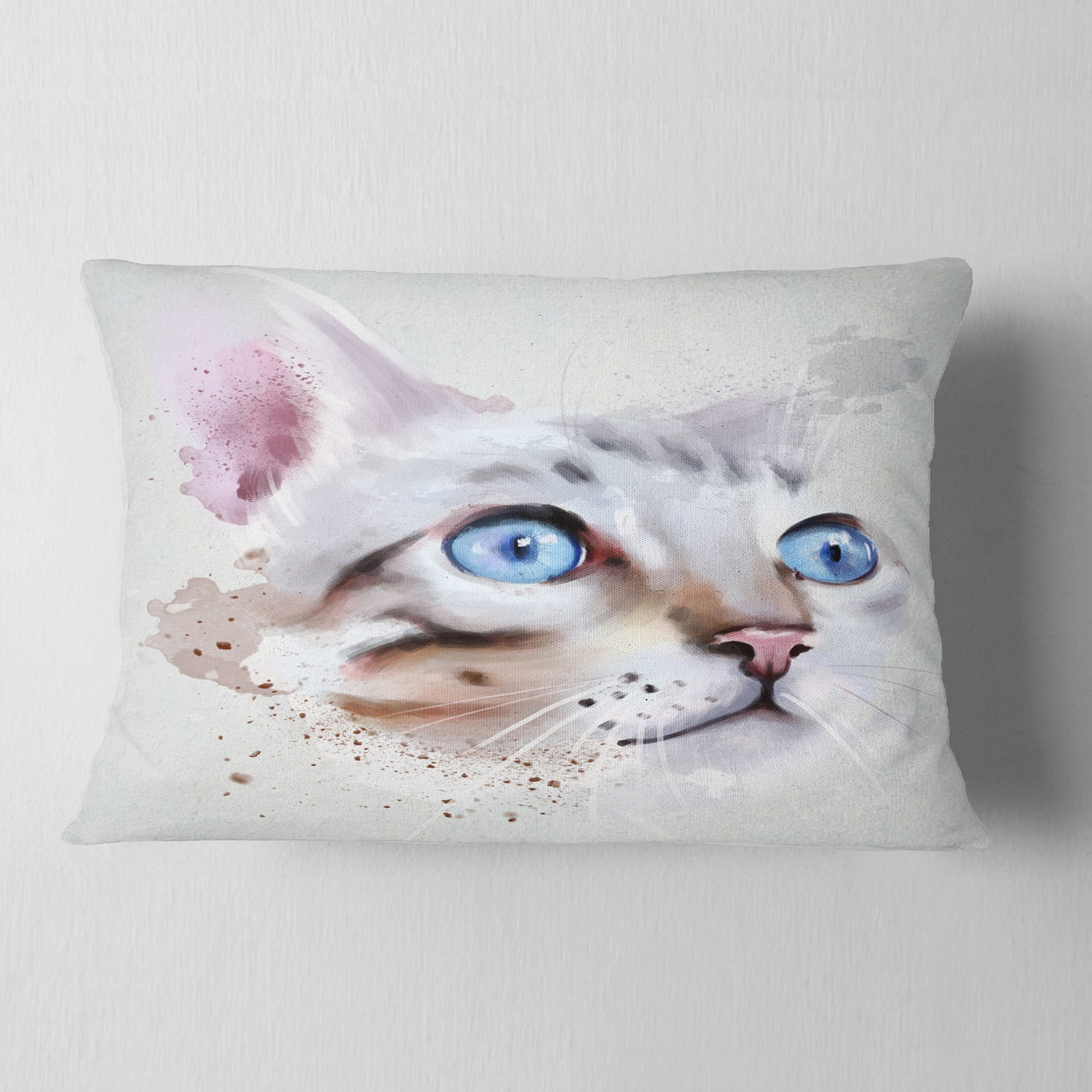 Designart Cat with Blue Eyes Watercolor - Animal Throw Pillow - 12x20