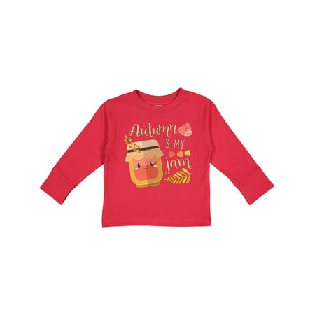 

Inktastic Autumn Is My Jam with Cute Jar and Fall Leaves Gift Toddler Boy or Toddler Girl Long Sleeve T-Shirt