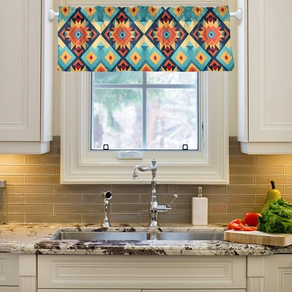 Tribal Rustic Pattern Retro Curtain Valances Farmhouse Design Window Treatment Decor Blackout Rod Pocket for Windows Living Room Kitchen 54" x 18"