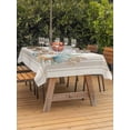 thumbnail image 2 of Summer Coastal Outdoor Tablecloth - 54x80 Inch Rectangle Dining Table Cover, Nautical Beach Marine Life Beige Striped Waterproof Outdoor Table Cloth with Umbrella Hole & Zipper for Picnic/Patio/Party, 2 of 7