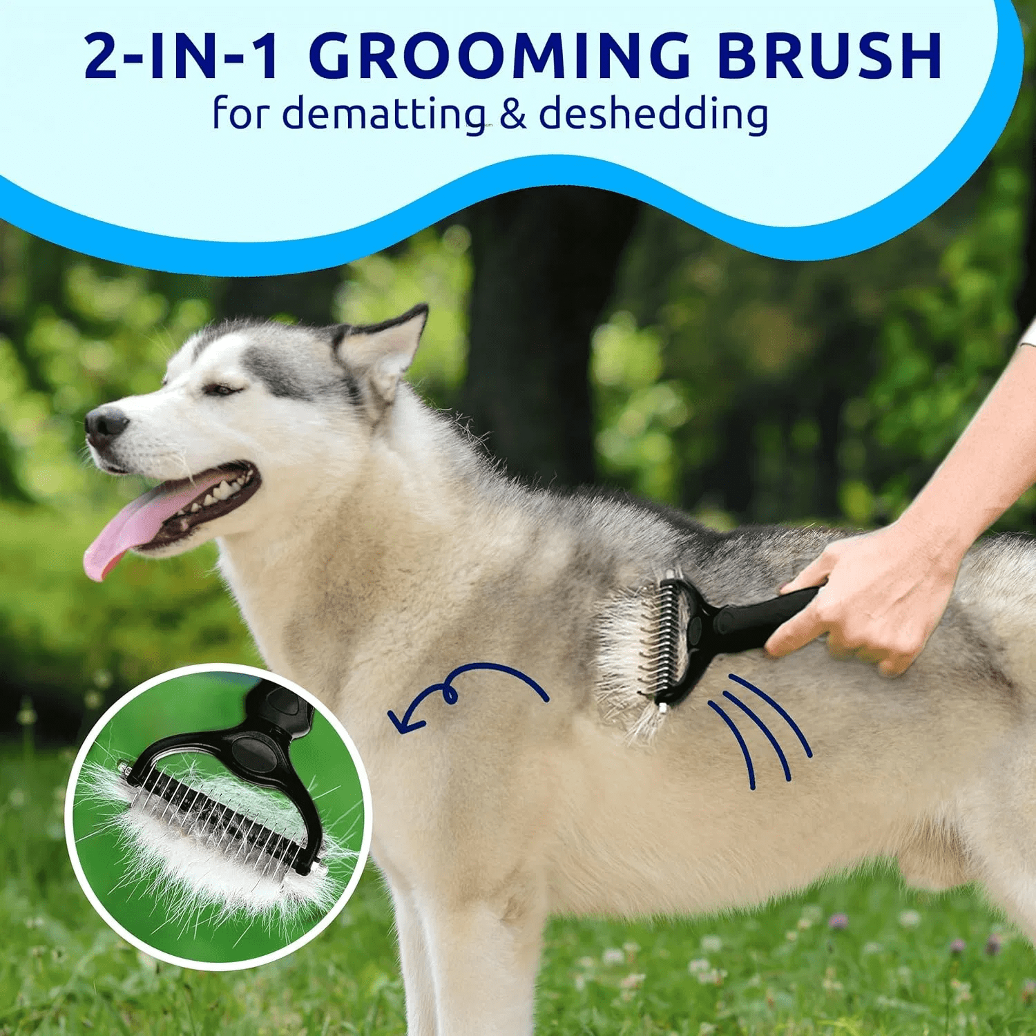 Dual-Sided Pet Grooming Brush, 9 & 17 Teeth Deshedding Dematting Comb with Non-Slip Handle, Skin Safe Grooming Tool for Dogs, Cats and Horses