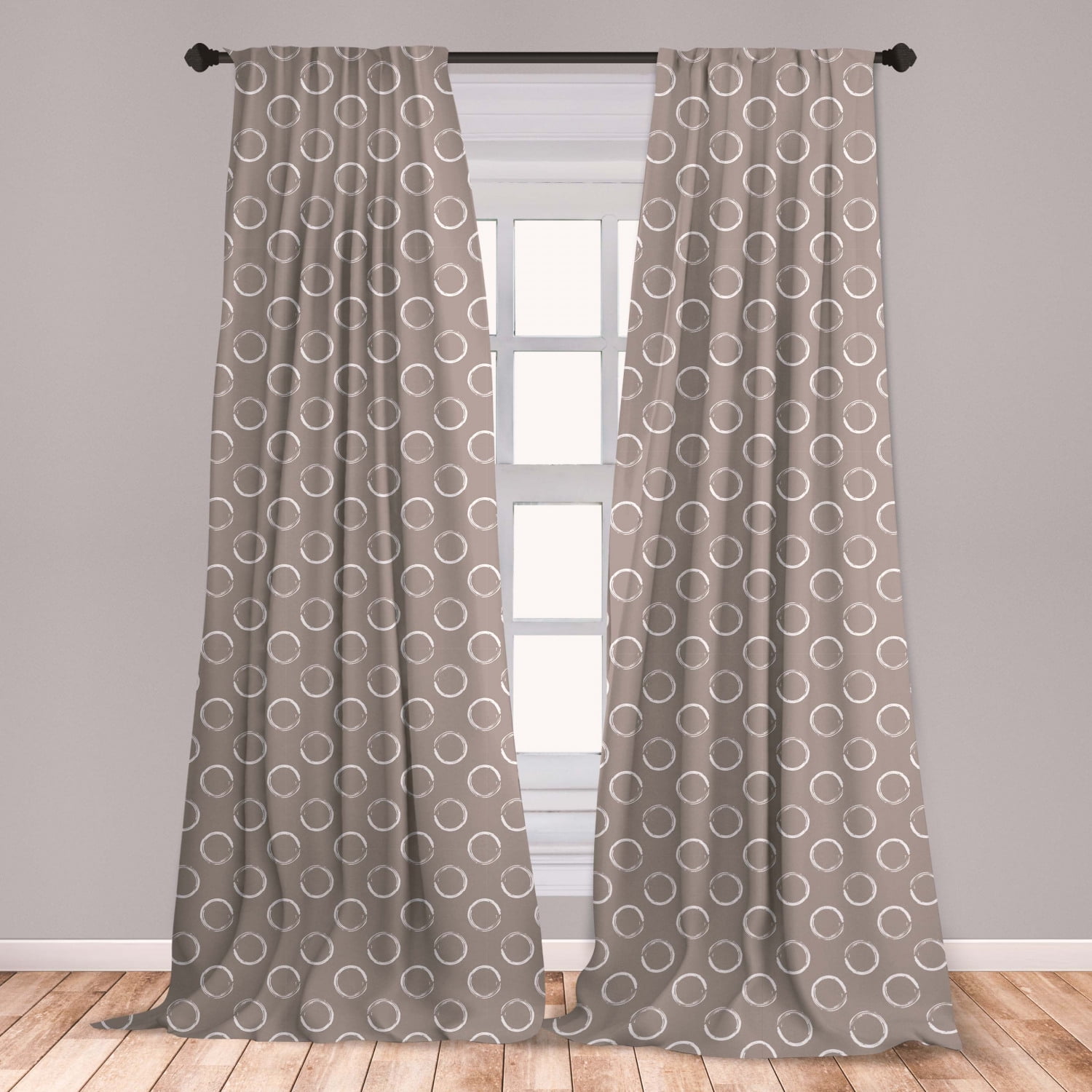 Taupe Curtains 2 Panels Set, Simple Pattern Ring Shapes Grungy Display with Brushstrokes Vintage