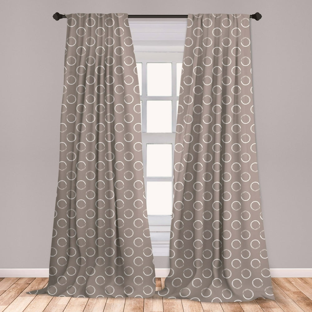 Taupe Curtains 2 Panels Set, Simple Pattern Ring Shapes Grungy Display