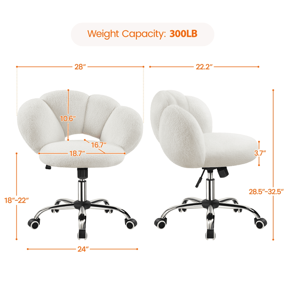 Alden Design Modern Armless Desk Chair with Adjustable Height, Boucle, White