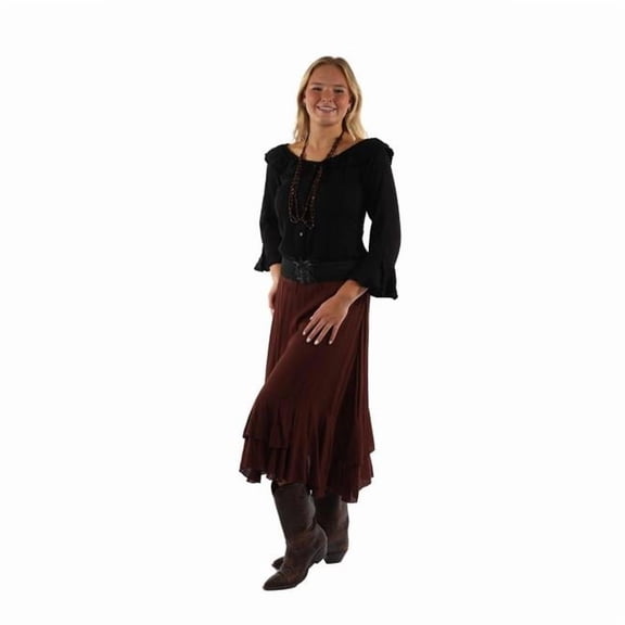 Scully HC439-CHO-M Womens Skirt with Crochet Band Faux Belt, Chocolate - Medium