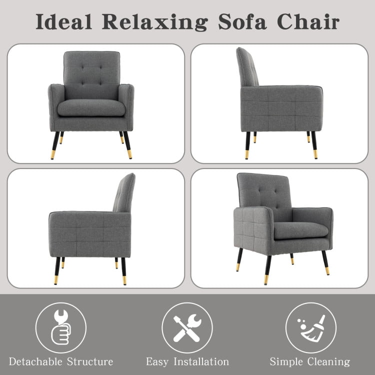 Finihen Accent Chair, Upholstered Accent Armchair, Linen Fabric Accent Chair with Removable Seat Cushion, for Living Room, Bedroom, Reception Room, Gray Finihen Accent Chair, Upholstered Accent Armchair, Linen Fabric Accent Chair with Removable Seat Cushion, for Living Room, Bedroom, Reception Room, Gray