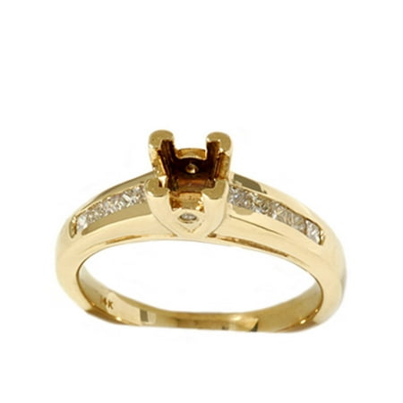 Diamond Ring Mounting - 1/3ct Princess Cut Diamond Semi Mount Ring Solid 14K Yellow Gold