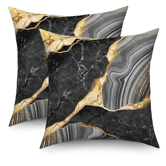 Black Gold Marble Throw Pillow Covers 18x18 Set of 2,Gold and Black Grey Linen Pillow Cases for Bedroom Sofa Couch