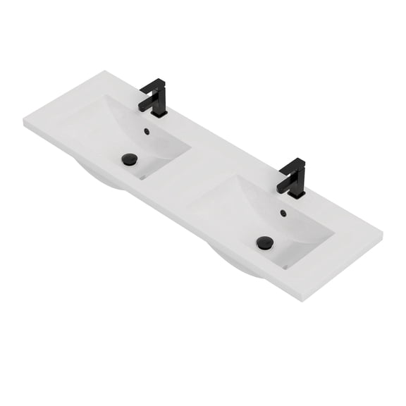 Eclife 60 inch White Resin Bathroom Vanity Top, Double Integrated Sink Design
