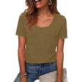 thumbnail image 2 of ZHYou Womens Short Sleeve Tops with Lace U Neck Loose Fit Lightweight Basic T Shirts for Women,Khaki,Size M, 2 of 7