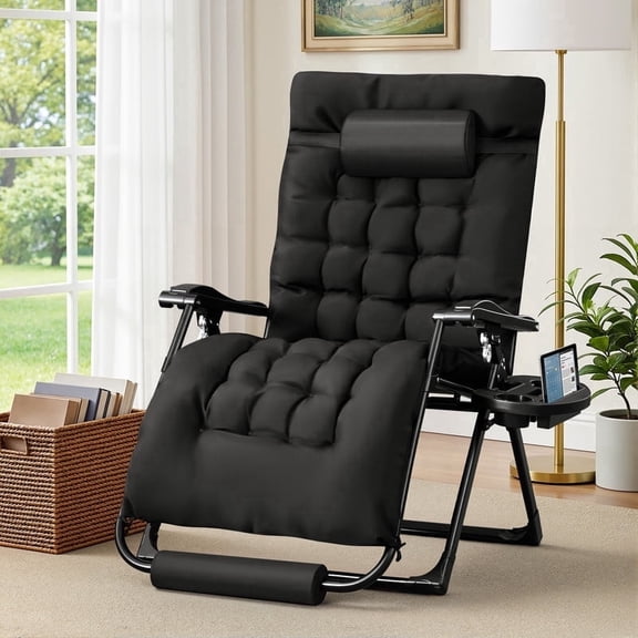Homall Oversized Zero Gravity Chair with Removable Thick Cushion, Lawn Patio Reclining Chair Upgraded Alloy Lock and Cup Holder, for Indoor Outdoor, Black