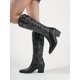 thumbnail image 2 of Women's Vintage Embroidery Detail Chunky Heel Western Boots, Black Over The Knee Velvet Winter Outdoor Warm Boots, 2 of 5