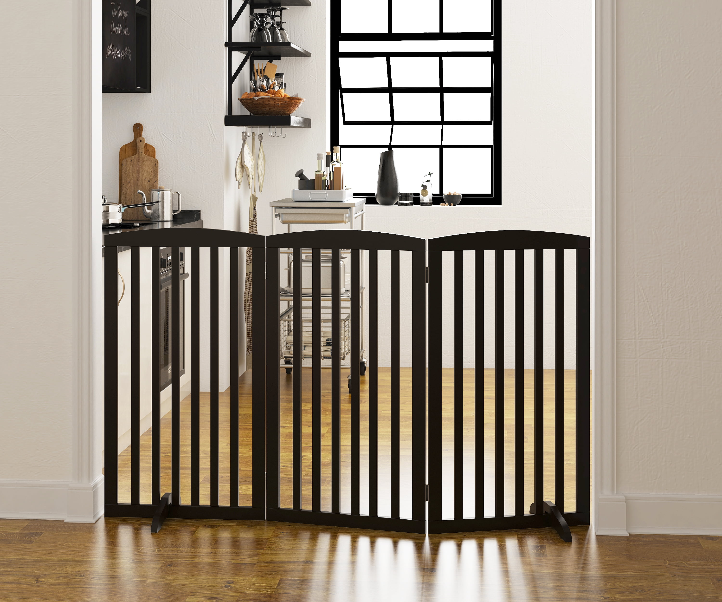 PAWLAND Wooden Freestanding Foldable 3 Panels Pet Gate for Dogs with