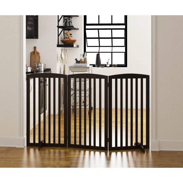 PAWLAND Wooden Freestanding Foldable 3 Panels Pet Gate for Dogs with