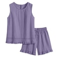 thumbnail image 6 of BRELIL Women Two Piece Sets Summer Casual Matching Outfits Round Neck Sleeveless Tank Top Shorts Set Solid Boho Beach Loose Vacation Travel Loungewear, Purple M, 6 of 9