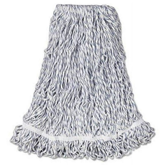 Web Foot Premium Finish Mop Head, Cotton/Synthetic, White, Large, 1" White Headband, 6/Carton