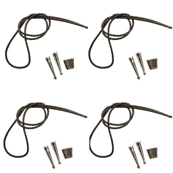 Blank Bolo Tie Kit Standard Slide Smooth Tip Silvertone Parts Brown Vinyl Pk/4