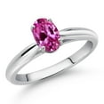 thumbnail image 2 of Gem Stone King 10K White Gold Pink Created Sapphire Solitaire Engagement Ring for Women (0.90 Cttw, Oval 7X5MM, Gemstone September Birthstone, Size 9), 2 of 4