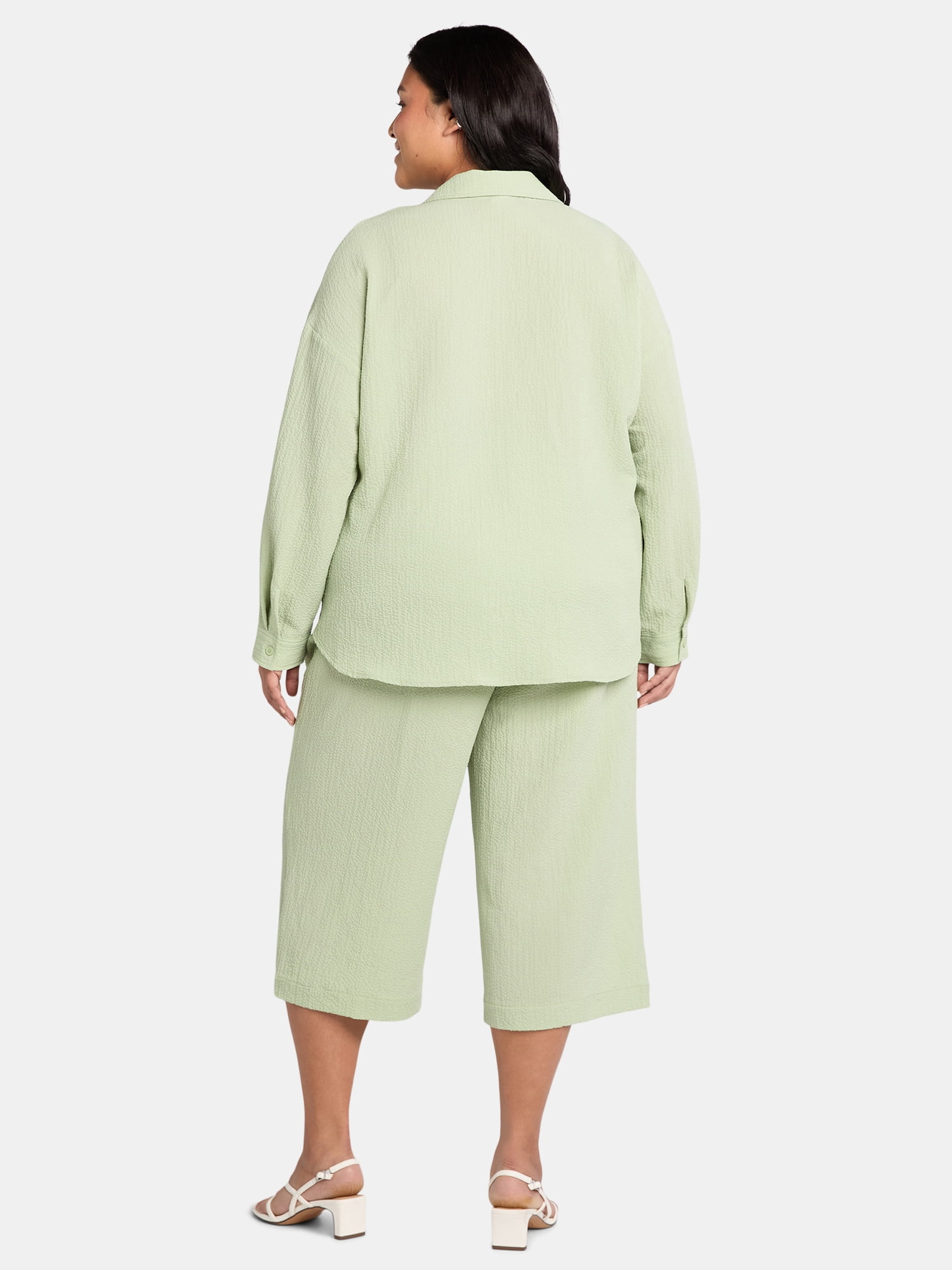 Just My Size Women's Plus Gauze Button Up Shirt and Capri Pants Set, 2-Piece, 21" Inseam, Sizes 0X-4X