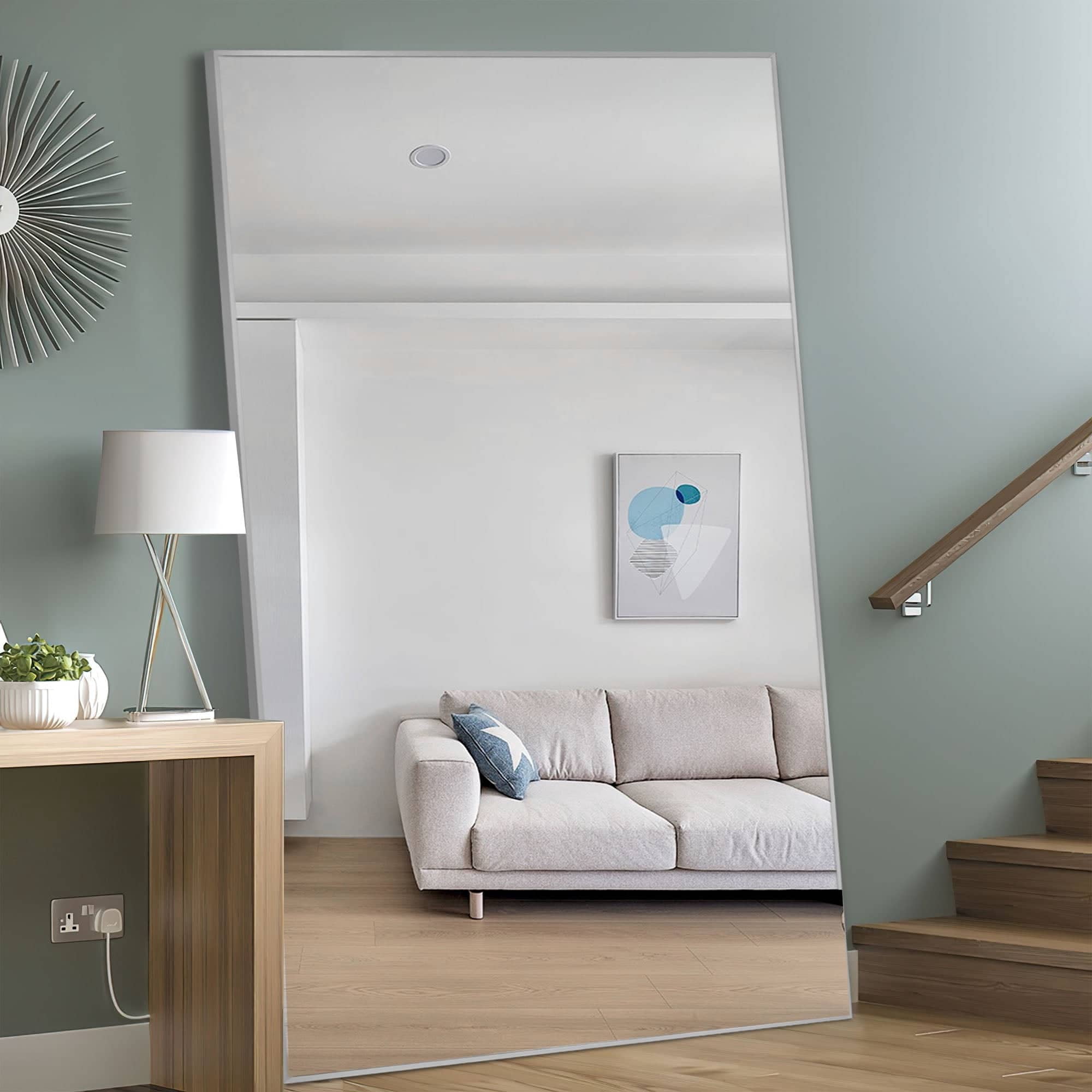 MAYEERTY 71"x31"x1" Aluminum Mid-Century Edged Rectangular Full-length Mirror with Bracket for Bathroom, Silver