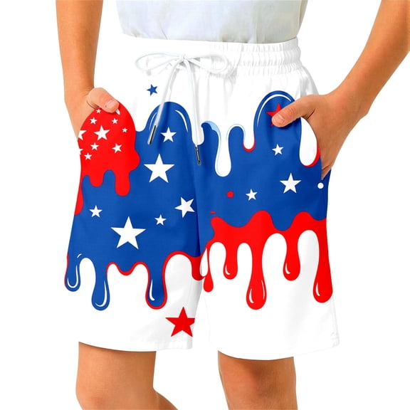 WEIGFI Child Toddler Boys Board Shorts Stars Stripes Ice Print Playwear Elastic Waist With Pocket Lightweight Comfort Casual Summer Holiday Daily Cute Beach Bottoms,Red,1-2 Years