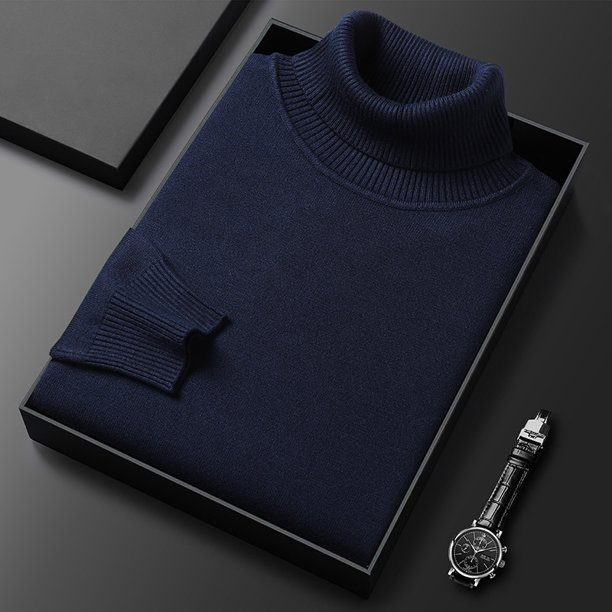 Suéter de cuello alto para hombre, camisa de punto de fondo, suéter ajustado de color sólido para hombres jóvenes y de mediana edad, suéter multicolor