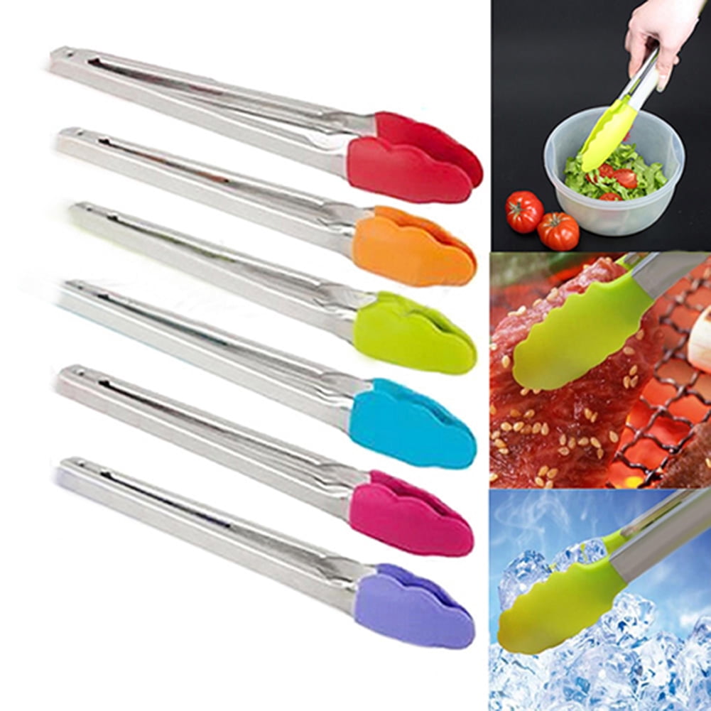 Winning Team 7 Pack Kitchen Tongs Set 7-Inch Color Mini Small Food Tongs with Stainless Steel Silicon Handles and Nylon Tips Heat Resistant Tongs for Cooking, Serv