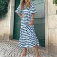 thumbnail image 6 of RYDCOT Summer Boho Maxi Dresses for Women 2024 Loose Fit Casual V Neck Half Puff Sleeve Floral Geometric Ruffle Flowy Long Dresses on Clearance Blue, 6 of 8