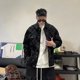 thumbnail image 4 of Chaquetas de mezclilla para hombre, abrigo vaquero de celosía de moda para hombre, ropa holgada de marca Y2k, diseñador, tela elástica, nueva entrega rápida, 4 of 5