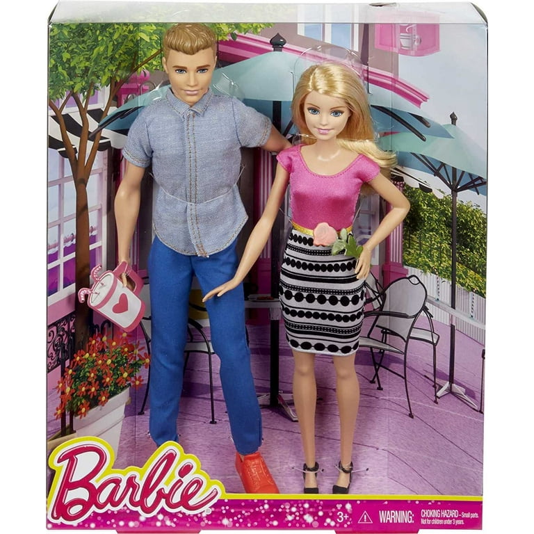 Barbie and Ken Dolls, 2-Pack Featuring Blonde Hair and Colorful Clothes  Including Denim Button Down and Pink Blouse 