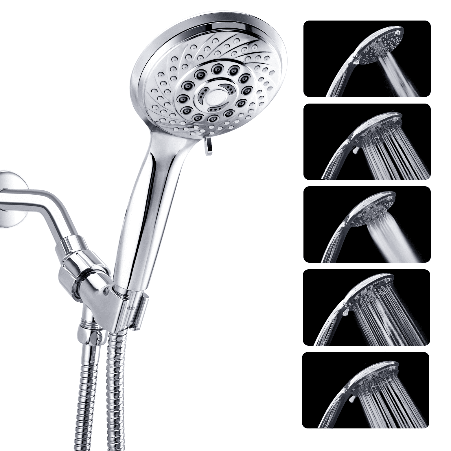 Klabb shower set K-8 High Pressure Chrome Face Handheld Shower 4.3 inches with Hose with 5 function.power spray+trickle+massage+spray+rainfall