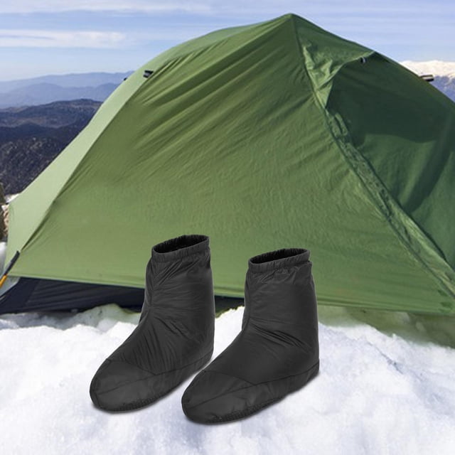 Botines de plumón de de invierno, zapatillas antideslizantes para dormir, zapatillas de plumón para acampar Color negro L Cola botines de plumas al aire libre