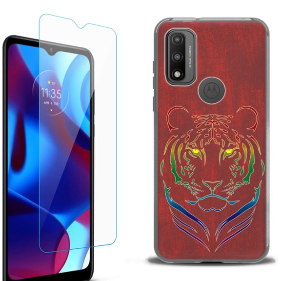 Slim-Fit Protective Phone Case (Black) compatible with Motorola Moto G Pure 5G, with Tempered Glass Screen Protector, by OneToughShield ® - Night Tiger