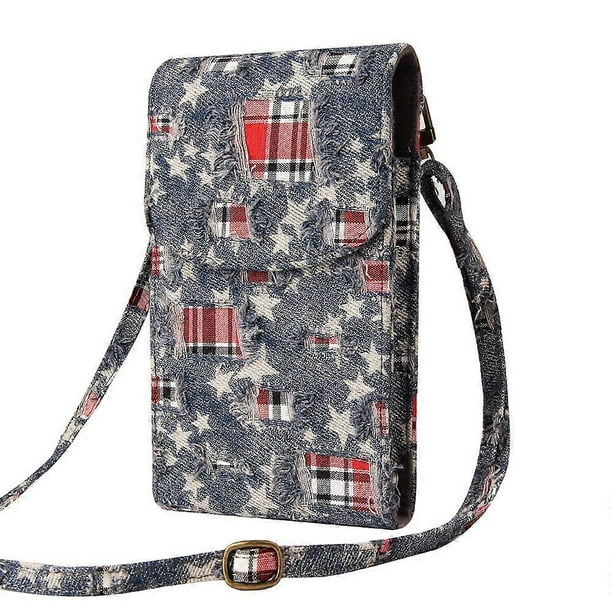 Multifunctional Messenger Bag for Mobile Phone Women's Leather Wallet Mobile Wallet with Card Slot Dark Blue