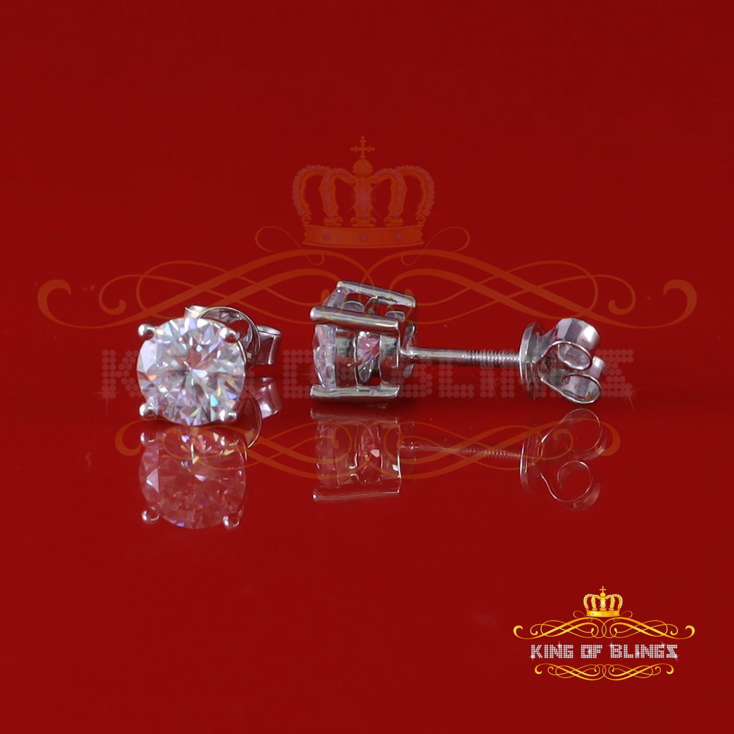 10k Real White Gold with 2.50ct Round VVS 'D' Color Moissanite Stud Earrings