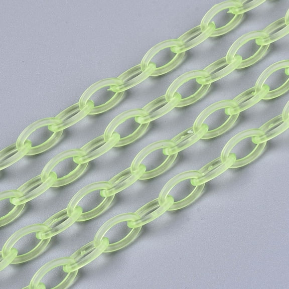 5Strand Handmade Transparent ABS Plastic Cable Chains Oval Green Yellow 19.29 inch~19.68 inch(49~50cm) Link: 13x7.5x1.5mm