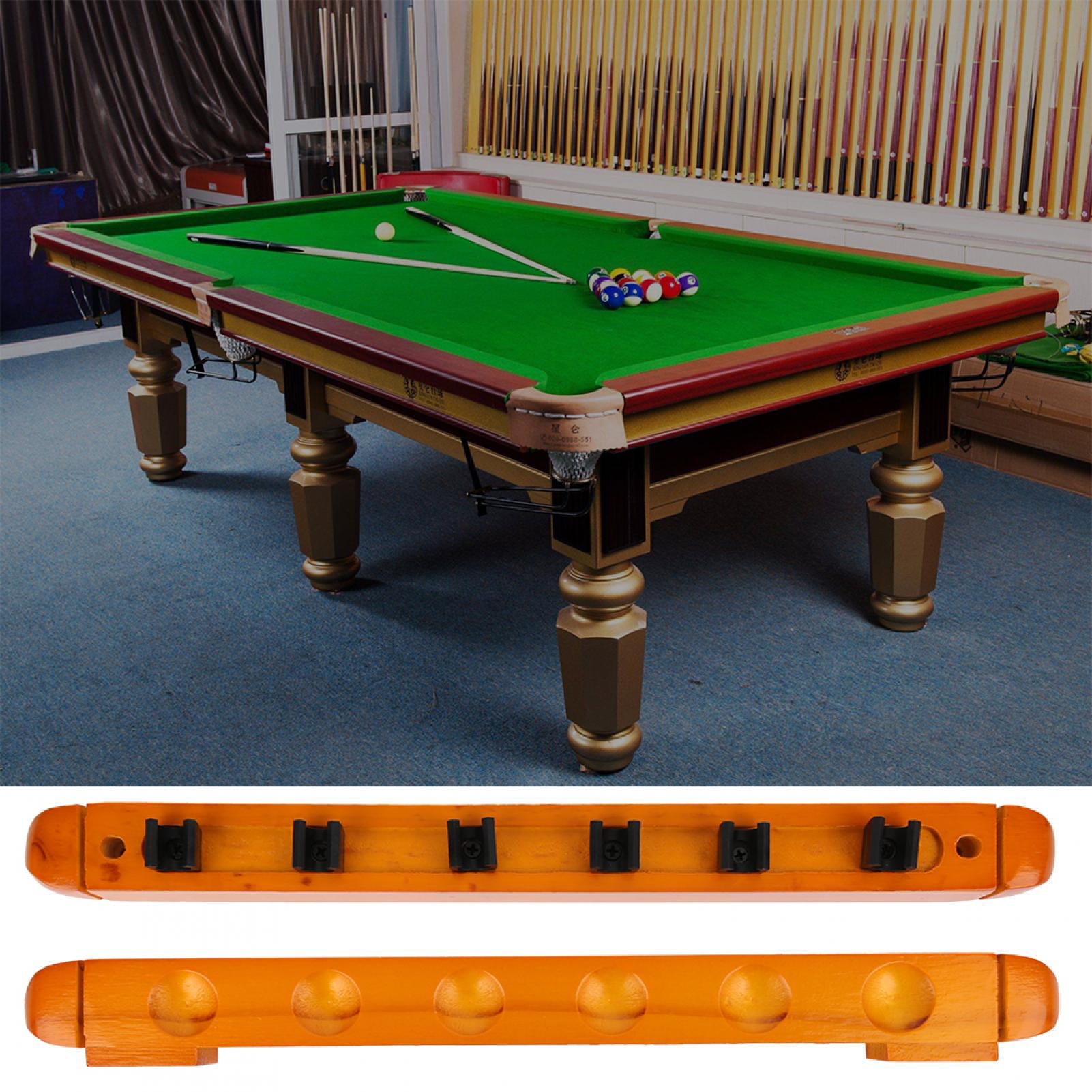 Cheap Economical Timber Pool Snooker Billiards WALL Cue RACK Holder 4 x Cues 