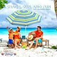 thumbnail image 2 of PMU 6 Ft Multi Stripes Beach Umbrella with Silver lining UPF 50+ Multi-Color Beach Umbrellas Blue, Green and Yellow, 2 of 6