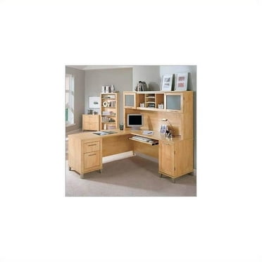 Bush Furniture Somerset 4 Piece 71" L-Shape Office Set in Maple Cross