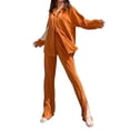 thumbnail image 1 of VISgogo Traje de Pijama de Dos Piezas para Mujer, Tops de Manga Larga con Botones y Cuello Vuelto de Color Sólido + Pantalones Largos con Cintura Elástica VISgogo moda, 1 of 5